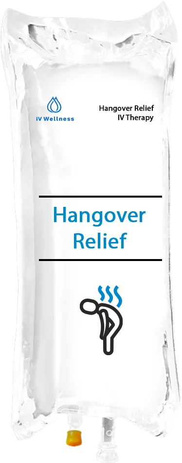 Hangover Relief IV therapy bag formulated to relieve dehydration and restore energy.